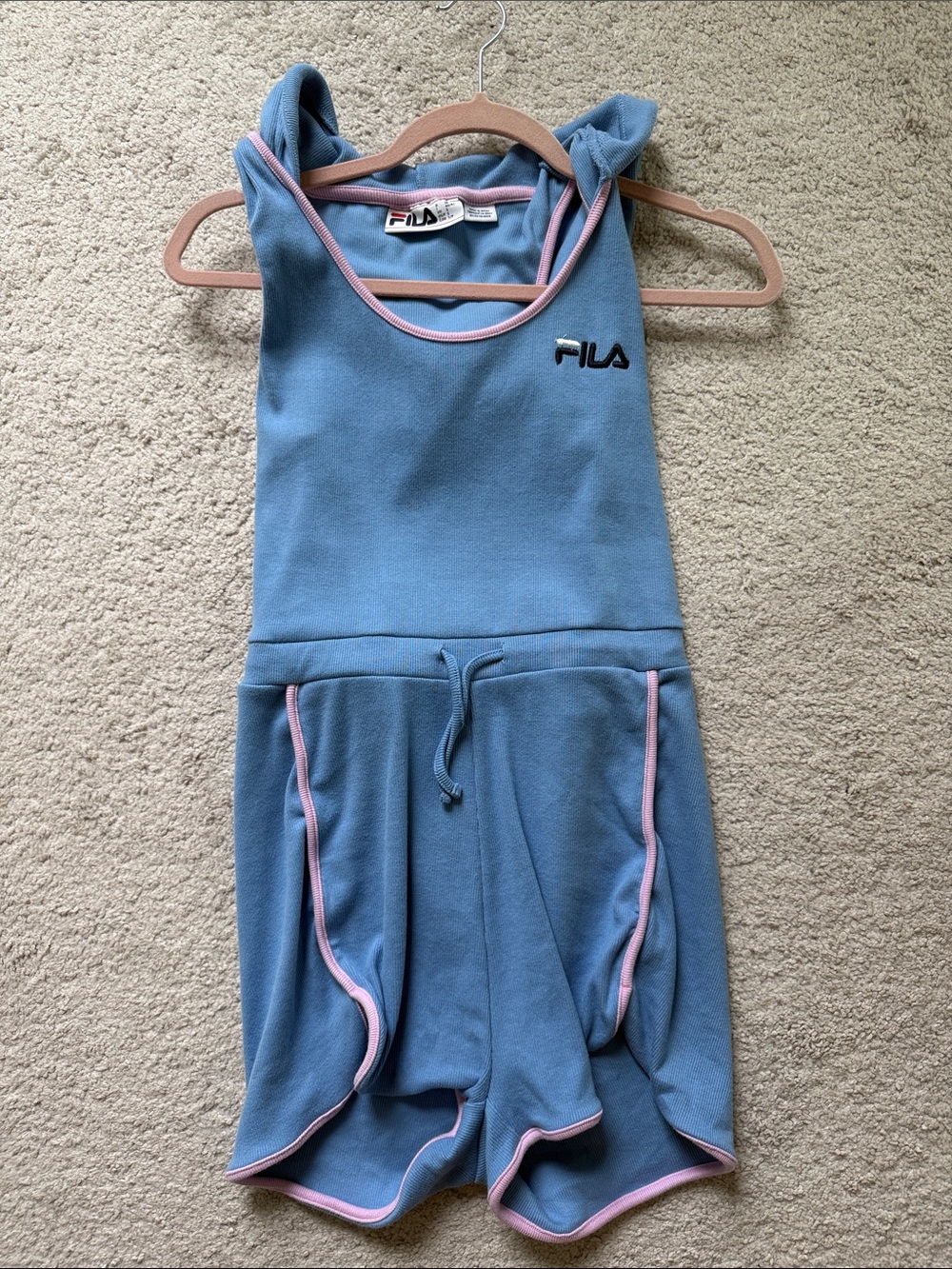 Fila Blue Hooded Sleeveless Romper with Pink Trim